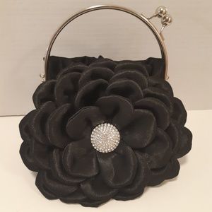 Black Flower Petal and Rhinstone Evening Bag